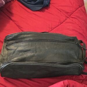 Black Leather Men's Dopp Kit Toiletry Bag